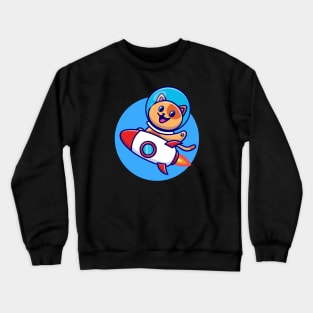 Cute Cat Astronaut Riding Rocket Cartoon Crewneck Sweatshirt